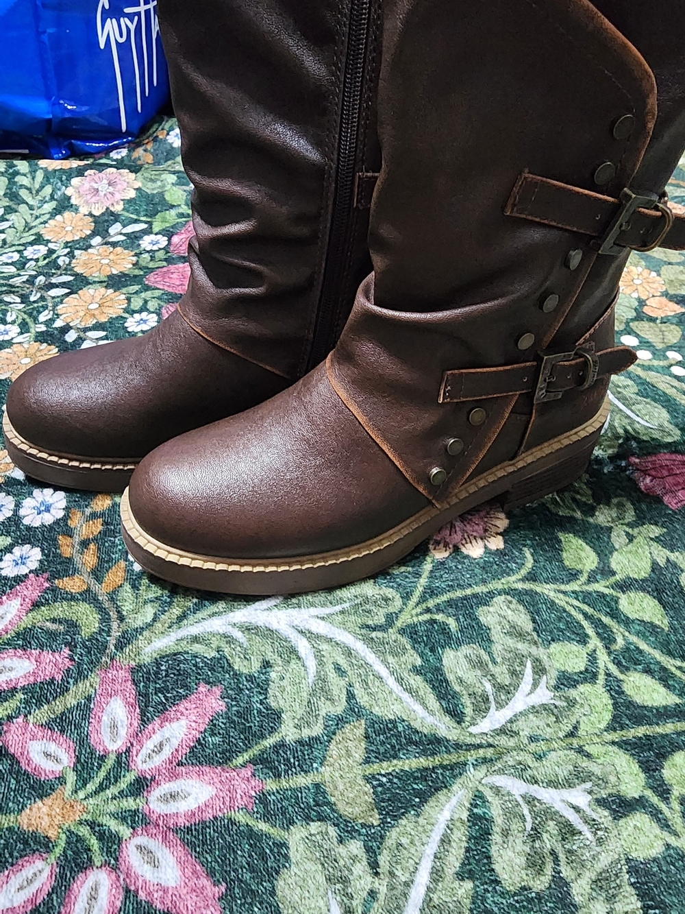 Blowfish Malibu Brown Faux Leather "Venice" Moto Slouch Buckle Boots Size 9M